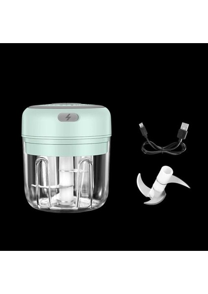Elektrikli Mutfak Kıyıcı Sarımsak Masher Et Öğütücü Mini Gıda Sebze Biber Kırıcı Şarj Edilebilir Gıda Işlemcisi (Yeşil, 250Ml) (Yurt Dışından)