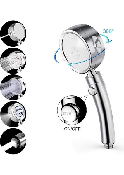El Duş Başlığı Yüksek Basınç 5 Fonksiyonu Ayarlanabilir Banyo Duş Jetleri On / Off İle Duraklat Switch Hortumla Çıkarılabilir Filtre | Duş Başlıkları (Yurt Dışından)