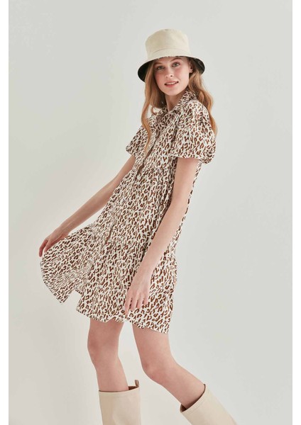 Leopar Desen Önden Düğmeli Geniş Kesim Elbise fiyatları