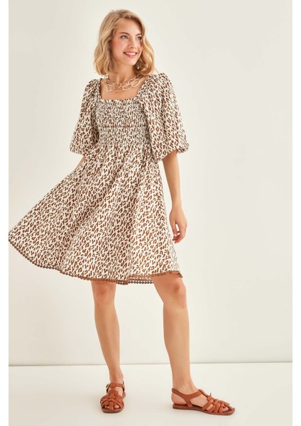 Leopar Desenli Balon Kol Elbise fiyatları