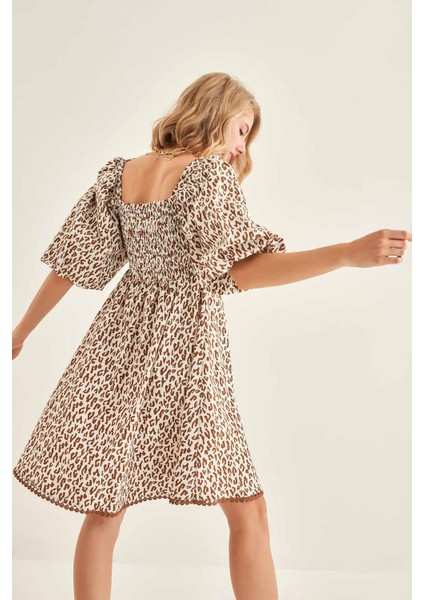 Leopar Desenli Balon Kol Elbise indirimleri