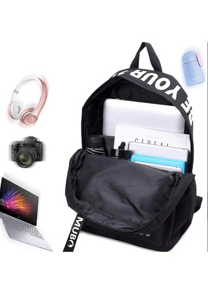 Be Your Style Siyah Kumaş Beyaz Baskı Sırt Çantası