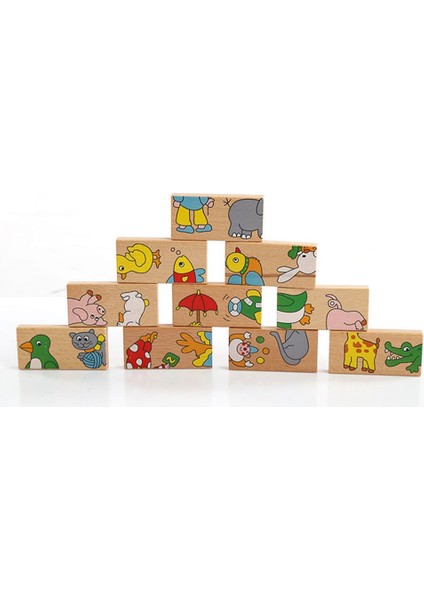 15 Adet / Ahşap Hayvan Domino Set Çocuk Bulmaca Hayvan Domino Bulmaca Güvenli Ve Dayanıklı Oyuncak (Yurt Dışından)