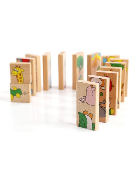 15 Adet / Ahşap Hayvan Domino Set Çocuk Bulmaca Hayvan Domino Bulmaca Güvenli Ve Dayanıklı Oyuncak (Yurt Dışından)