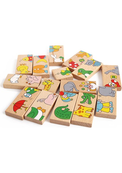 15 Adet / Ahşap Hayvan Domino Set Çocuk Bulmaca Hayvan Domino Bulmaca Güvenli Ve Dayanıklı Oyuncak (Yurt Dışından)