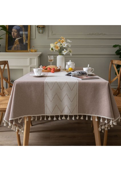 Masa Örtüsü Dikdörtgen Püskül Dalga Tasarım Jakarlı Masa Örtüsü Yemek Partisi Için Noel Ev Dekoru Toz Geçirmez Mantel Mesa | Masa Örtüleri (110 * 110 Cm) (Yurt Dışından)