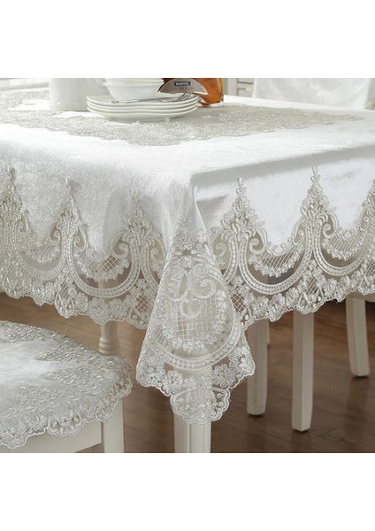 Avrupa Lüks Işlemeli Masa Örtüsü Masa Yemek Masası Kapak Dantel Masa Örtüsü Kalın Altın Kadife Retro Ev Kumaş Sandalye Kapak | Masa Örtüleri (Yurt Dışından)