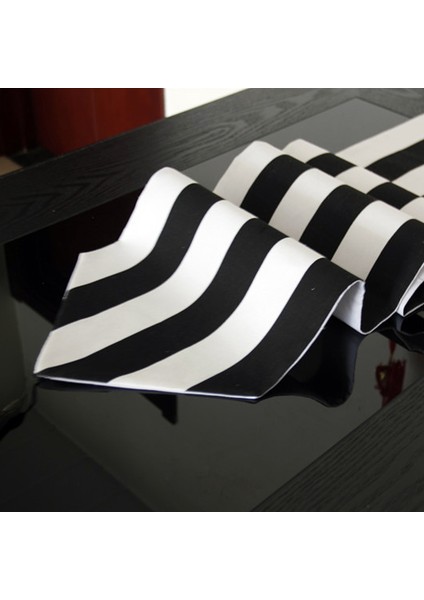 160 Cm Moda Klasik Siyah Ve Beyaz Şerit Masa Koşucu Aile Otel Toz Masa Örtüsü Parti Doğum Günü Düğün Dekorasyon Malzemeleri | Masa Koşucuları (Yurt Dışından) fırsatları