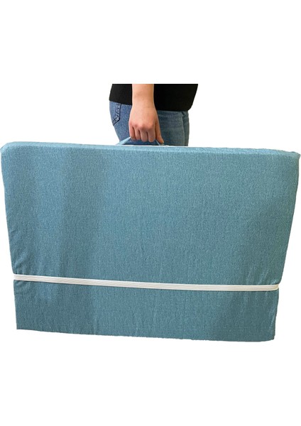Katlanır Yer Yatağı Sünger Yatak Mavi Kırçıllı 80 x 180 cm - 7 cm Tek Kişilik