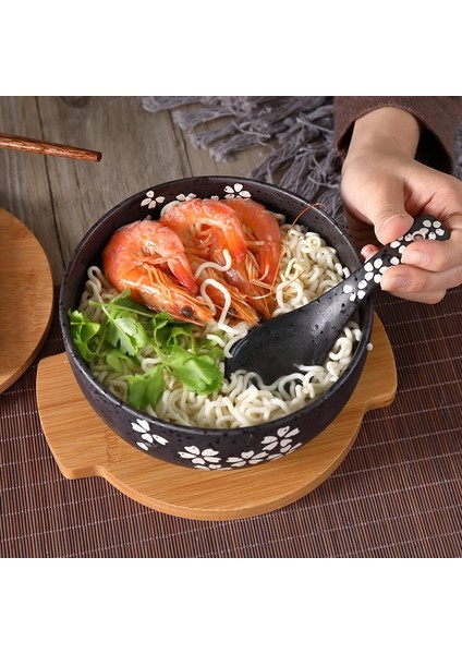 sanlindou Kapaklı Seramik Pirinç Noodle Kasesi - Siyah (Yurt Dışından)