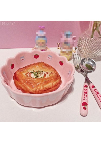 Salata Pirinç Seramik Kase Kaşık Çatal Kız Sevimli Sevimli Pembe Çilek Öğrenci Kahvaltı Yulaf Ezmesi Snack Mutfak Yemek Sofra Takımı | Kaseler (Yurt Dışından) modelleri
