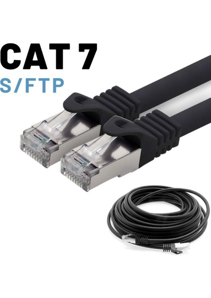 5 Adet CAT7 S/FTP Ethernet (Network, LAN) Kablosu, Siyah, 25 cm