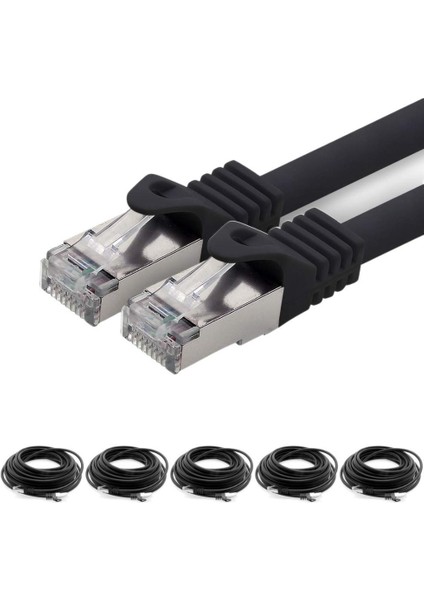 5 Adet CAT7 S/FTP Ethernet (Network, LAN) Kablosu, Siyah, 1 metre