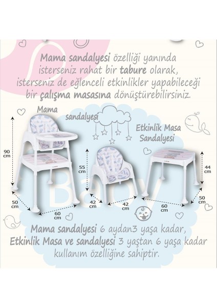Babydoor & Mama Bambu Çalışma Masalı Pedli Mama Sandalyesi Bej 3 In 1