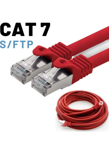 5 Adet CAT7 S/FTP Ethernet (Network, LAN) Kablosu, Kırmızı, 25 cm