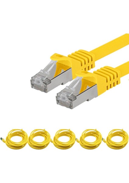 5 Adet CAT7 S/FTP Ethernet (Network, LAN) Kablosu, Sarı, 25 cm