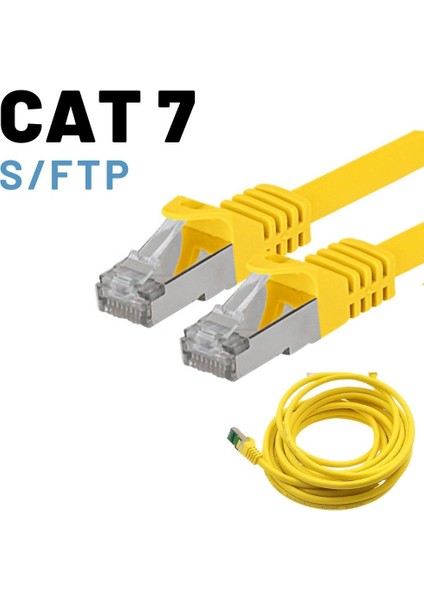 5 Adet CAT7 S/FTP Ethernet (Network, LAN) Kablosu, Sarı, 25 cm