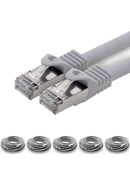 5 Adet CAT7 S/FTP Ethernet (Network, LAN) Kablosu, Gri, 25 cm