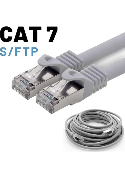 5 Adet CAT7 S/FTP Ethernet (Network, LAN) Kablosu, Gri, 25 cm