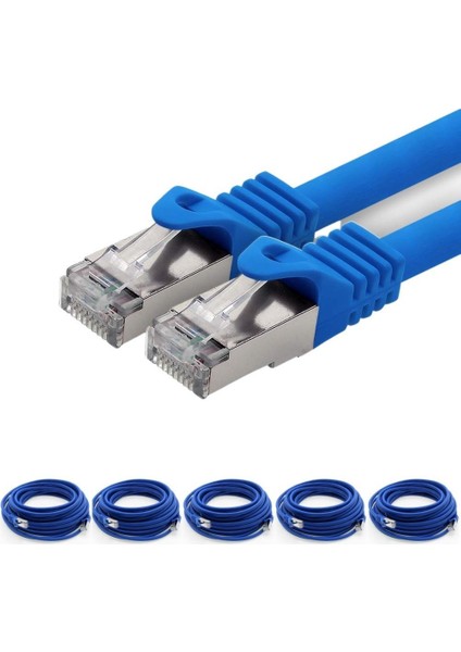 5 Adet CAT7 S/FTP Ethernet (Network, LAN) Kablosu, Mavi, 25 cm