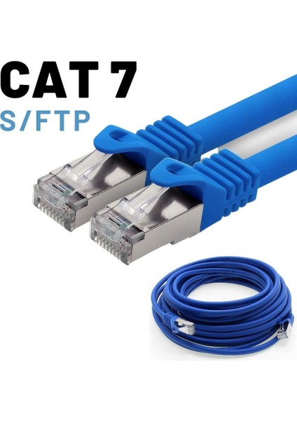 5 Adet CAT7 S/FTP Ethernet (Network, LAN) Kablosu, Mavi, 25 cm