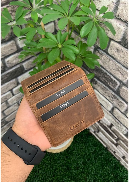 Derije Hakiki Deri Unisex Crazy Taba Patlı Tasarım Kartlık (T1442)