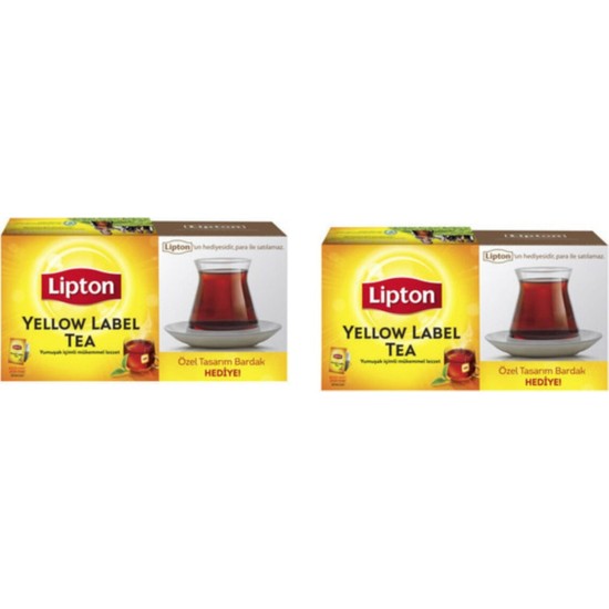 Lipton Yellow Label Bardak Poşet Çay 100'LÜ + Defne Koz Çay Bardağı X2