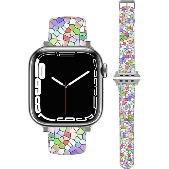 Cekuonline Apple Watch 1 2 3 4 6 7 Se 41 mm Popart Silikon Kordon Kayış - Urus Mozaik