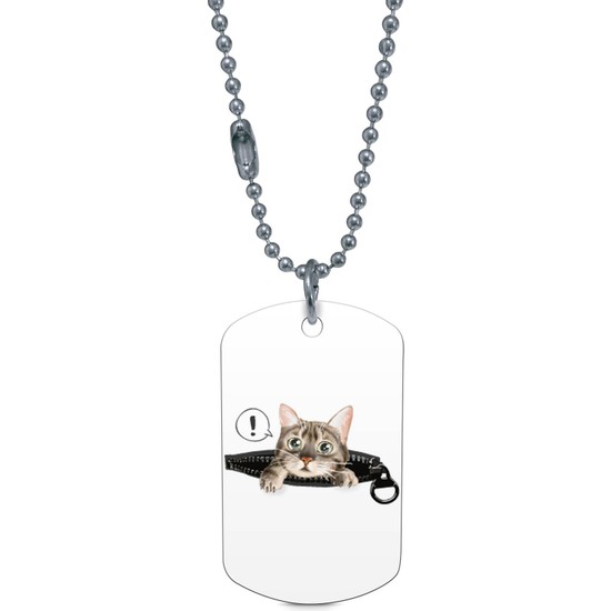 Astak Şaşırmış Kedi Baskılı Gümüş Renk Asker Künyesi / Fiyatı