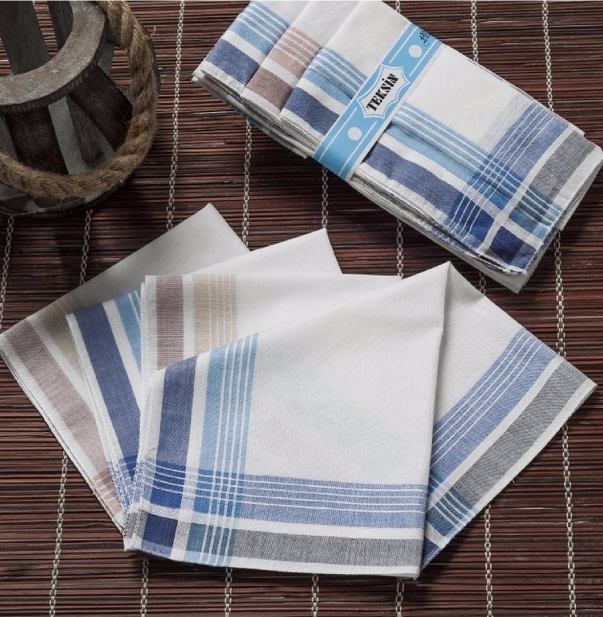 Elmira Gözde Teksin Renkli 36x36 cm 12 Kumaş Mendil %100 Pamuk Desenli Şık Kullanım