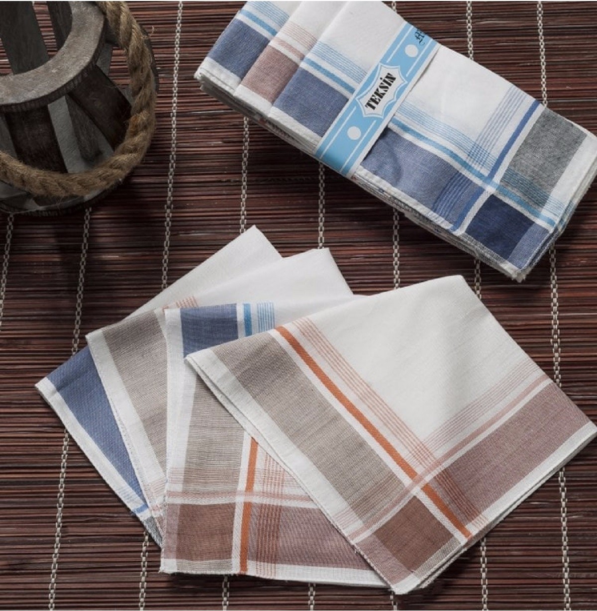 Elmira Gözde Teksin 36 x 36 cm Renkli Desenli 12 Kumaş Mendil %100 Pamuk Tm 03