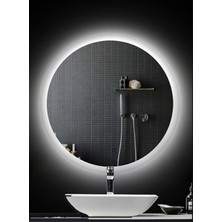 Global Led Mirror 50 cm Yuvarlak Ledli Ayna Antrasit Dresuar Hol Koridor Duvar Salon Banyo Wc Ofis Çocuk Yatak Odası Boy
