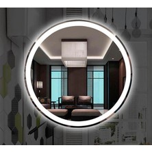 Global Led Mirror 80 cm Yuvarlak Ledli Ayna Antrasit Dresuar Hol Koridor Duvar Salon Banyo Wc Ofis Çocuk Yatak Odası Boy