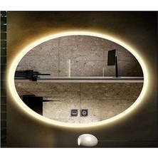 Global Led Mirror 50X70 cm Dokunmatik Tuşlu Buğu Yapmayan Ledli Elips Banyo Aynası