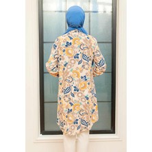 Neva Style - Desenli Ekru Tesettür Viskon Tunik 11557E