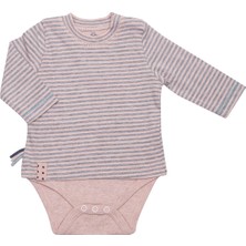 Organicera Organik Uzun Kollu Tshirt Bebek Body Pembe Melanj Çizgili