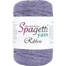 Spagettiyarn Lila Simli Ribbon Ip (Gümüş Sim)