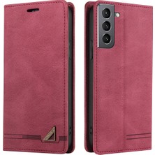 Eabhulie Samsung Galaxy S21 Fe 5g Için Premium Vintage Pu Deri Kılıf Mat Cüzdan Çevirme Standı Kapağı Kırmızı