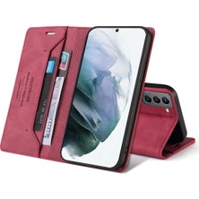 Eabhulie Samsung Galaxy S21 Fe 5g Için Premium Vintage Pu Deri Kılıf Mat Cüzdan Çevirme Standı Kapağı Kırmızı