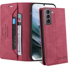 Eabhulie Samsung Galaxy S21 Fe 5g Için Premium Vintage Pu Deri Kılıf Mat Cüzdan Çevirme Standı Kapağı Kırmızı
