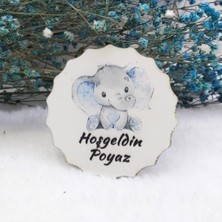 Hayaller Dükkanı 30 Adet Fil Baskılı Çiçek Desenli Erkek Bebek Magnetleri Uv Baskı Ahşap