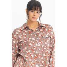 Galaxi Kadın Büyük Beden Desenli Manşetli Gömlek 3051000 Vizon