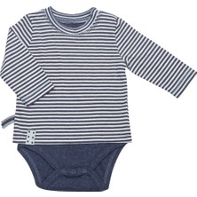 Organicera Organik Uzun Kollu Tshirt Bebek Body Indigo Melanj Çizgili