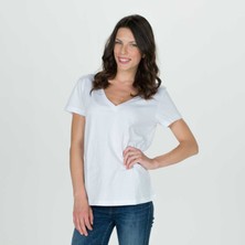 Think Simple Kadın Derin V Yaka T-Shirt - Beyaz