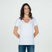 Think Simple Kadın Derin V Yaka T-Shirt - Beyaz