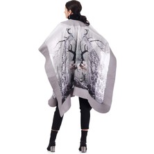 Nomads Felt Yün Ipek Keçe Gri Panço Tavus Kuşu Desenli