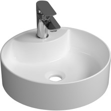 Quarter Bath Round Line Tezgah Üstü Batarya Delikli Lavabo Beyaz