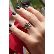 Fildişi Aksesuar Antik Gümüş Kaplama Yaprak  Şekilli El Yapımı Ayarlanabilir Yüzük