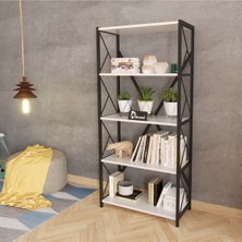 Morpanya Sera Metal Kitaplık 5 Raflı Çok Amaçlı Dosya Kitap Rafı Ofis Salon Mutfak Raf 150 cm Beyaz