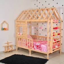 MiniWood Montessori Çocuk Yatak Raf Çam 90X190 Karyola Menekşe